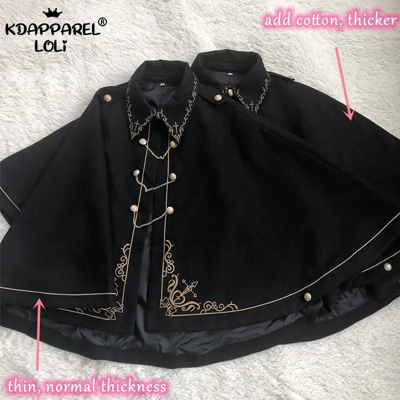 Women Winter Woolen Cloak Black Cape Preppy Style Golden Embroidery Princess Gothic Magic School Students Teens Coat Autumn New