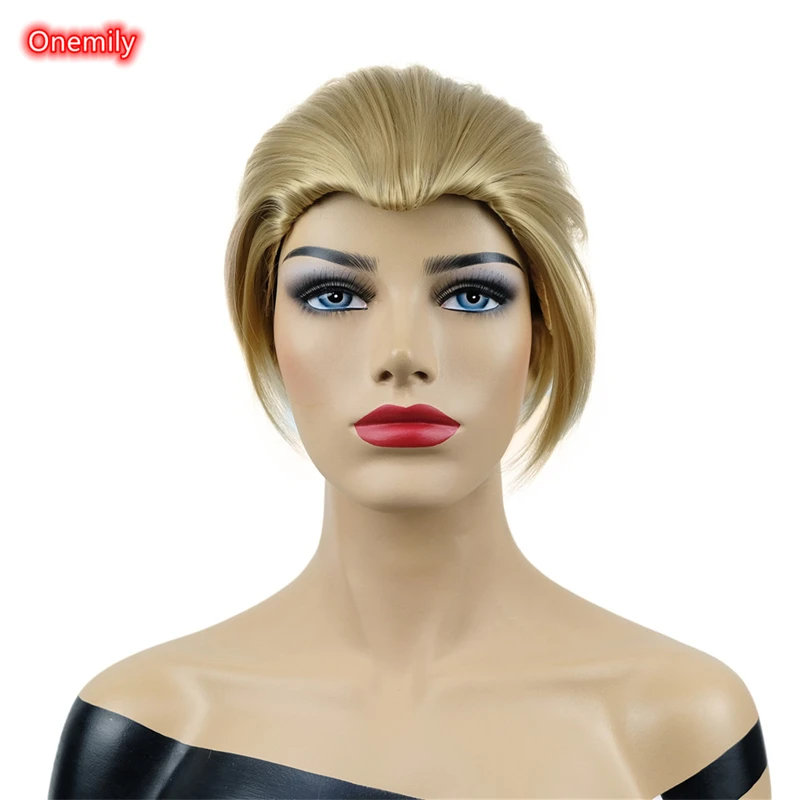 Onemily Light Ash Blonde Short Straight Slicked Back Synthetic Women's Natural Smooth Wig