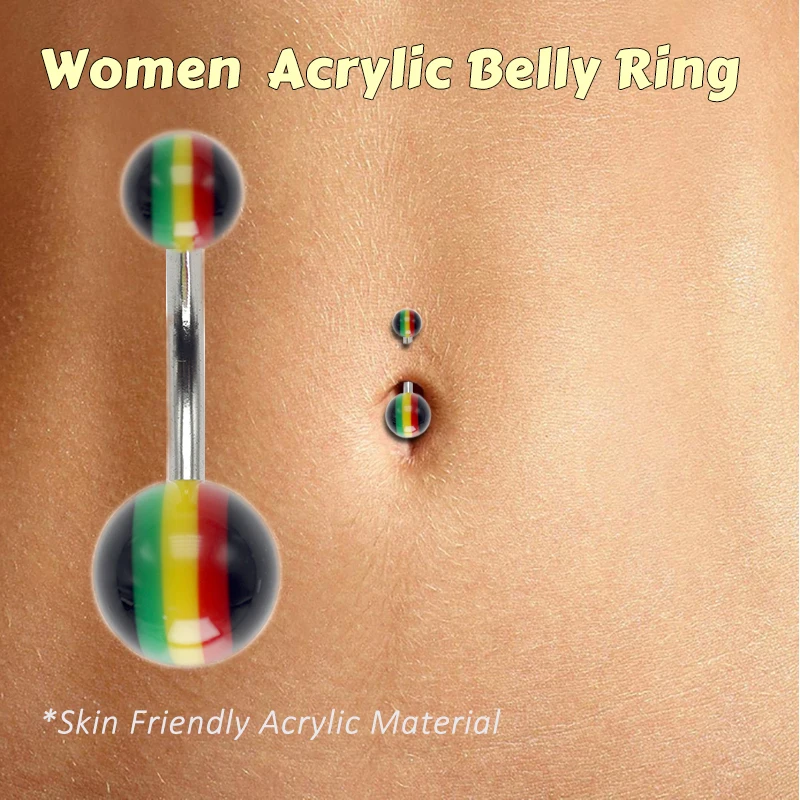 1 Pcs Yinyang-Taiji Rasta Acrylic Belly Button Ring Navel Piercing Nombril Ombligo Bar Body Jewelry 316L Stainless Steel 14G