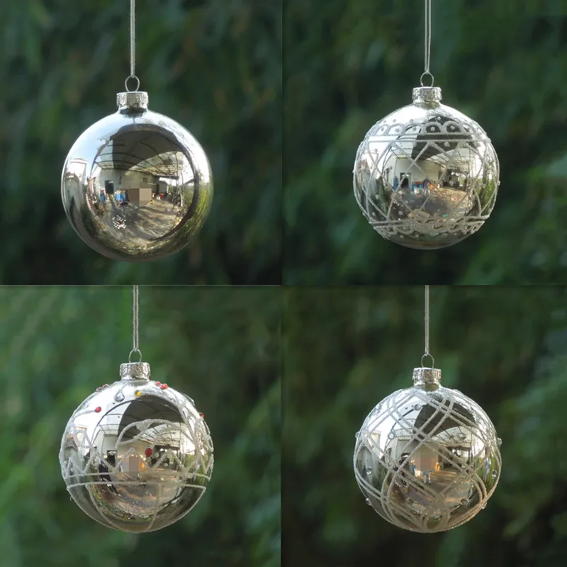 

16pcs/pack Diameter=8cm Four Different Small Size Electroplating Silver Christmas Day Glass Ball Handmade Globe Home Decoration