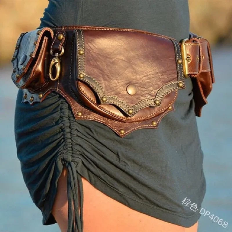 Medieval Steampunk Leather Utility Hip Belt Festival Pocket Viking Women Fanny Pack Travel Waist Bag Cosplay Accessory For Adult