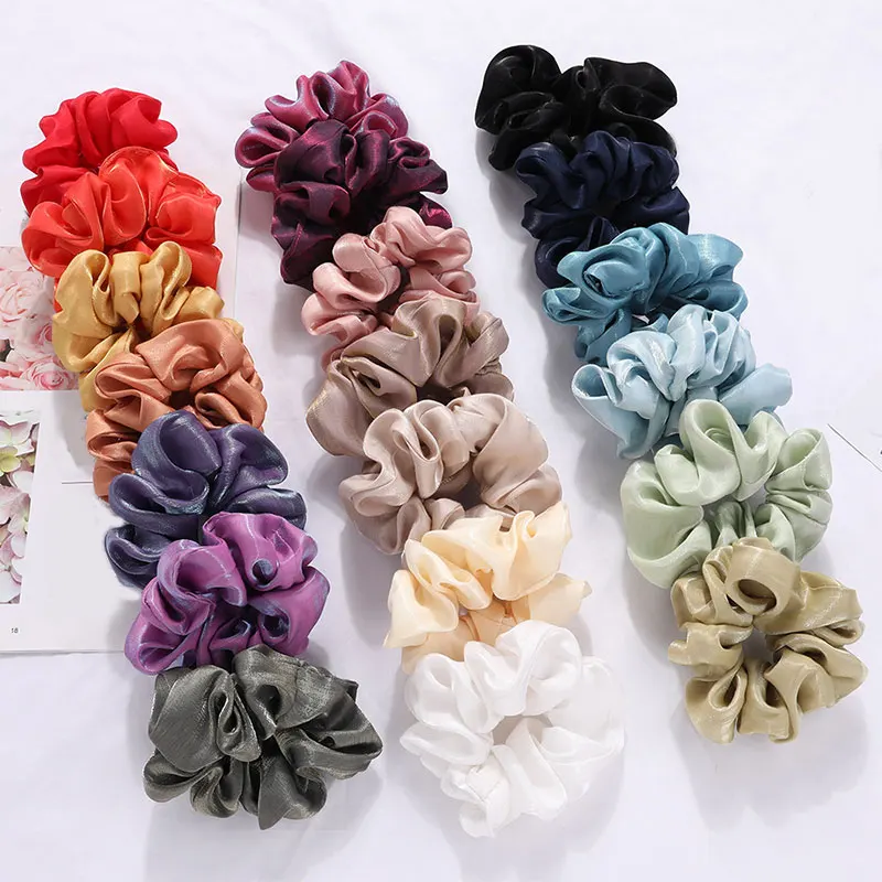 20 Colors Silky Satin Hair Scrunchie Hair Ties For Women Girls Strtchy Hair Band Bright Color Ponytail Holder Hair Accessories