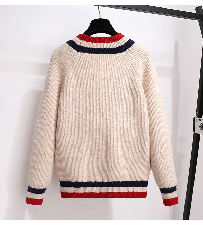 Ladies sweater 2023 fashion new loose western style long-sleeved v-neck color matching knitted single-breasted cardigan women