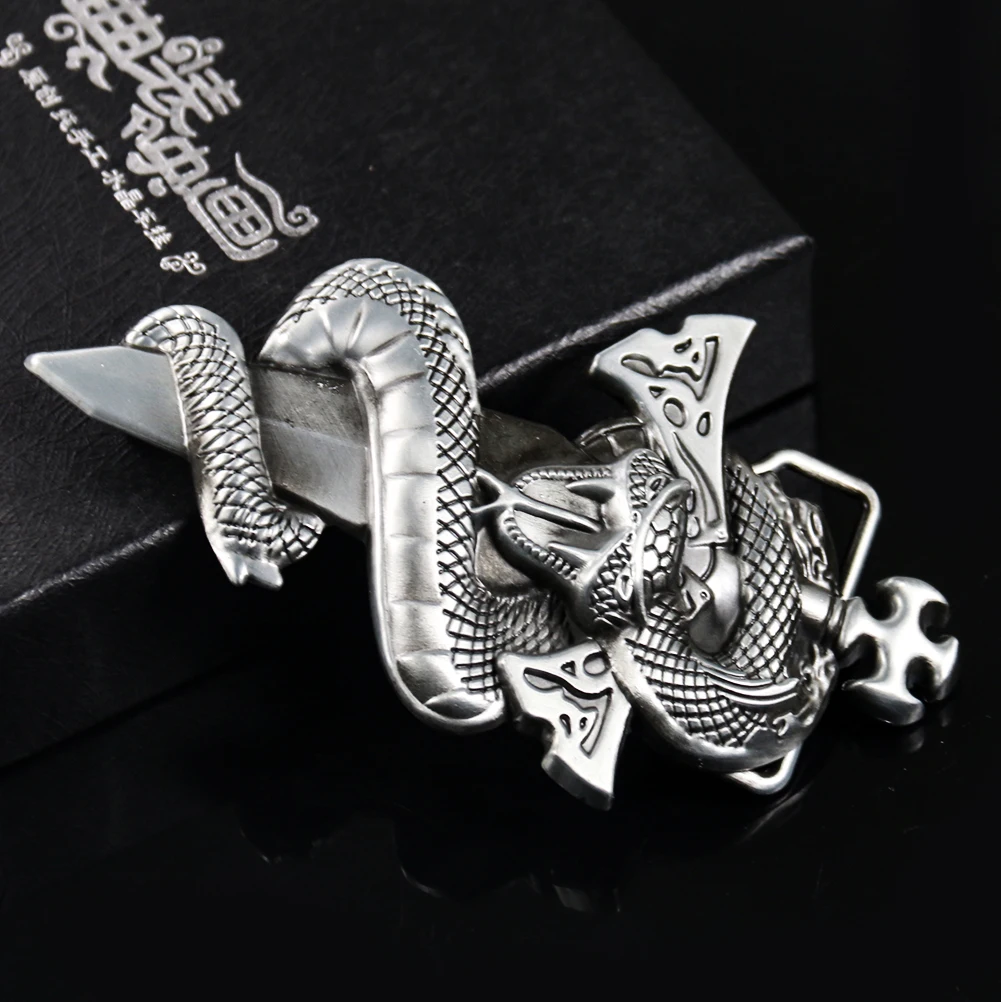 Cool Trend Metal Men\'s Punk Belt Buckle Knife Snake Totem Sword Wild Boa Constrictor Hip Hop Gift for Men Jeans Accessories