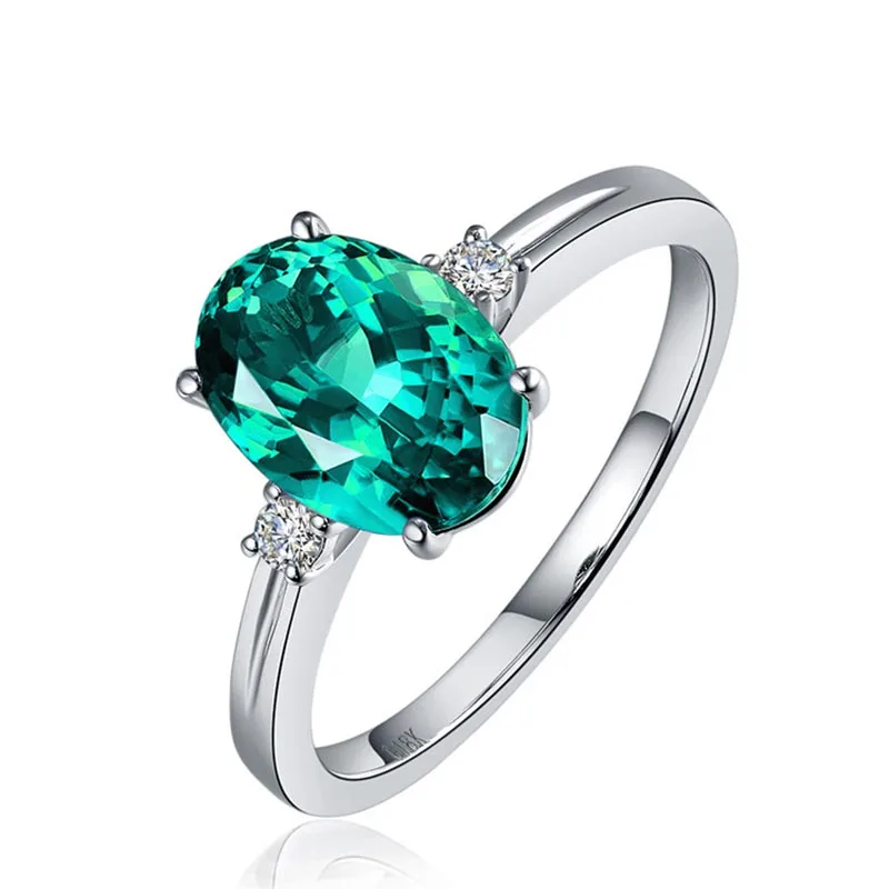 Cellacity classic Sapphire Silver  Ring with oval green/pink/blue gemstone adjust size luxury silver jewelry gift for woman