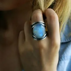 Fine Jewelry Femme Natural Moonstone Rings for Women 925 Sterling Silver Ring Bijoux Wedding Party Jewelry Gift