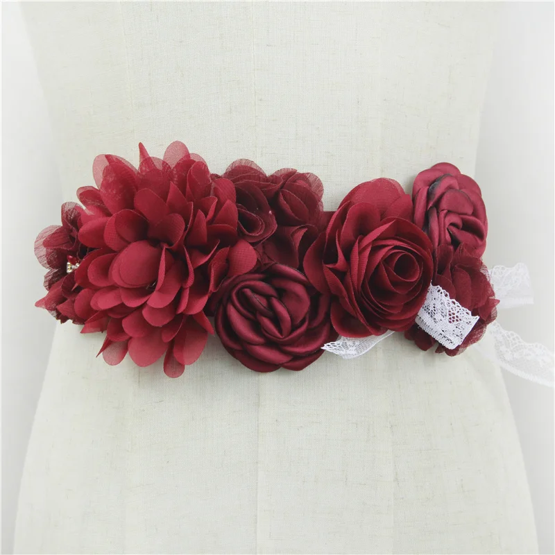 High Quality Pink Chiffon Flower Waistband Handmade Beaded Floral Maternity Belt Wedding Dress Sash Cute Accessories for Women