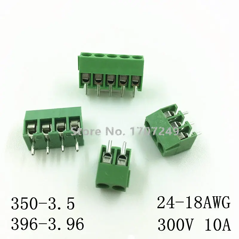 10pcs/lot KF350-3.5 2P-6Pin Terminal 300V 10A KF350 3.5mm 2Pin-6Pin Straight Pin PCB Screw Terminal Block Connector 24-18AWG