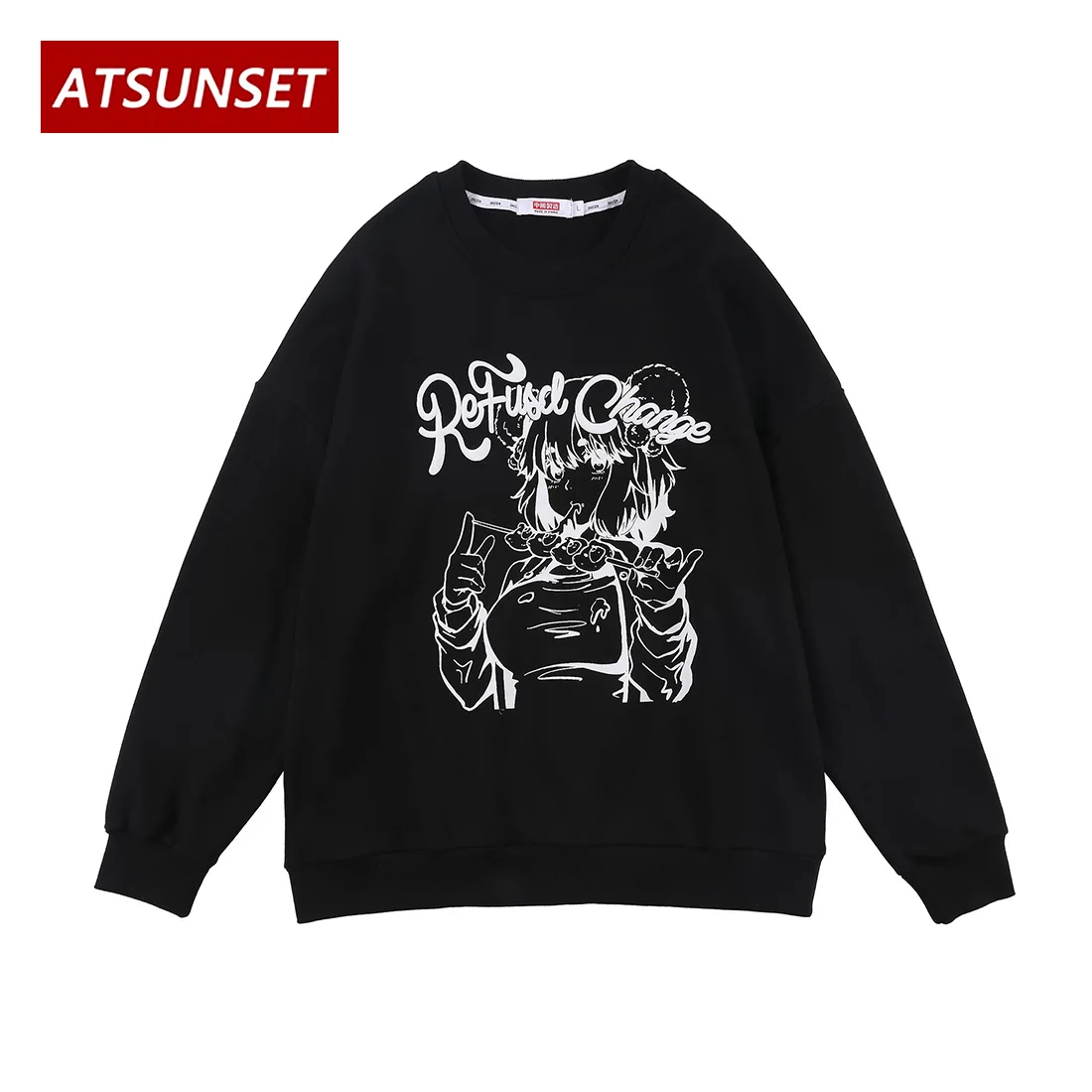 

Толстовка ATSUNSET с японским аниме принтом для девушек, уличная одежда в стиле хип-хоп, худи в стиле Харадзюку, хлопковый пуловер, Топ