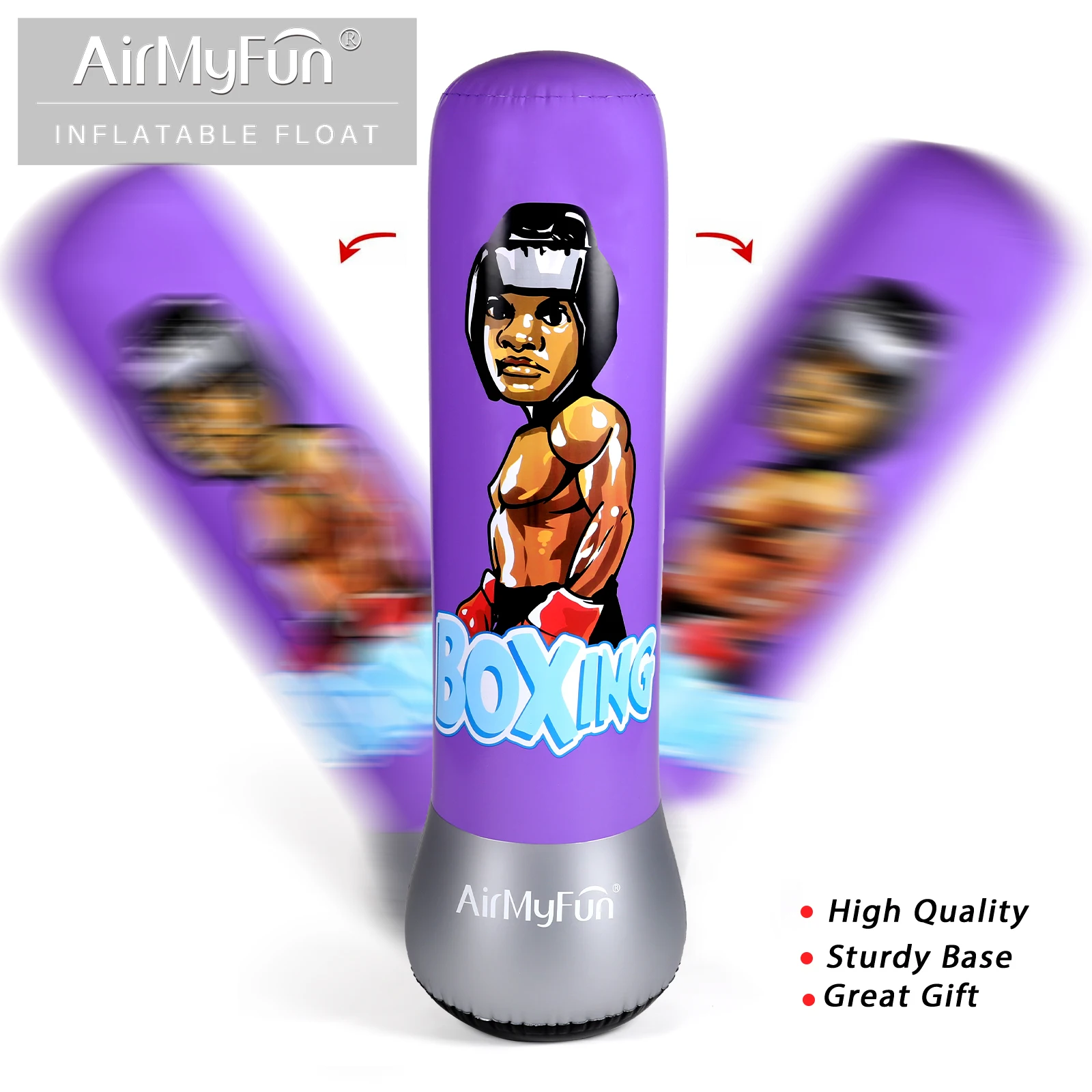 AirMyFun Inflatable Boxing for Adults & Kids, 150cm Purple Punching Bags Fit for Keep Fit, PVC Inflatable Toys for Gifts