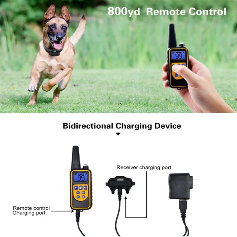 800m Dog Training Collar Waterproof Pet Remote Control Rechargeable Electric Anti-Bark with Shock Vibration Sound LCD Display