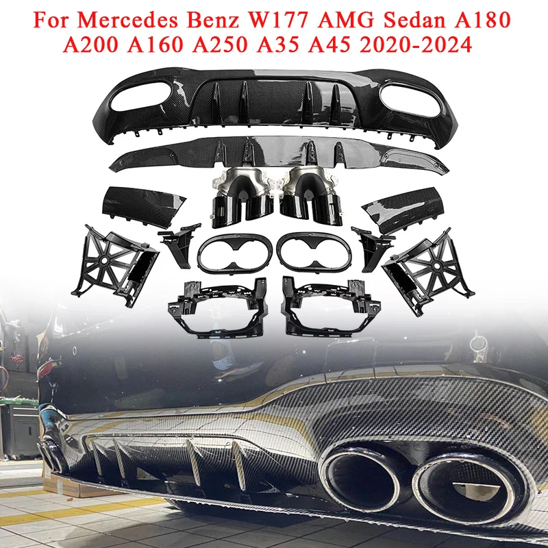 Car Rear Bumper Lip Turbo Muffler Exhaust Tips Pipe Exits For Mercedes Benz W177 AMG Sedan A180 A200 A160 A250 A35 A45 2020-2024 