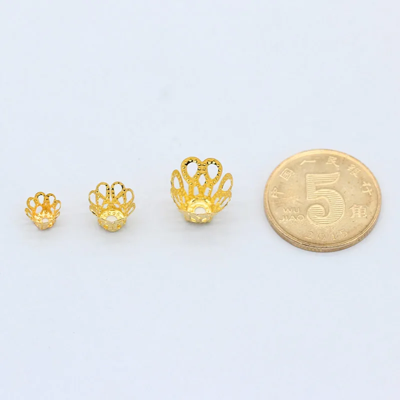 100p 6/7x9/8x12mm pozłacany posrebrzany brązowy dzwonek kwiat zaślepki złącza koraliki dystansowe czapki biżuteria ustalenia rzemiosło metalowe koraliki — zdjęcie 4