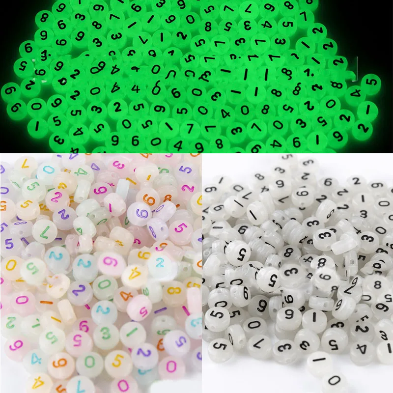 

Luminous Acrylic Numbers Beads Coin Round Plastic Jewelry Lucite Bracelet Spacer 0-9 Ornament Beading Material 3600pcs 4*7mm