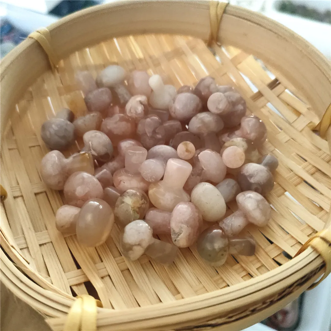 

30pcs Natural flower agate stones cherry blossom crystal buttom mushroom healing quartz mushroom