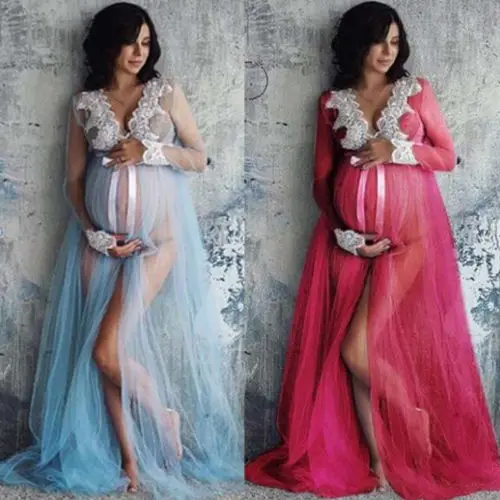 Vestido de mujer embarazada fotografía sesión de fotos manga larga maternidad encaje Maxi vestido vestidos de embarazo ropa