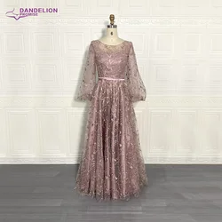 Luxury Dubai Arabic Evening Dresses 2020 Full Lace Long Flare Sleeves Aline O-Neck 3D Flower Formal Party Gowns