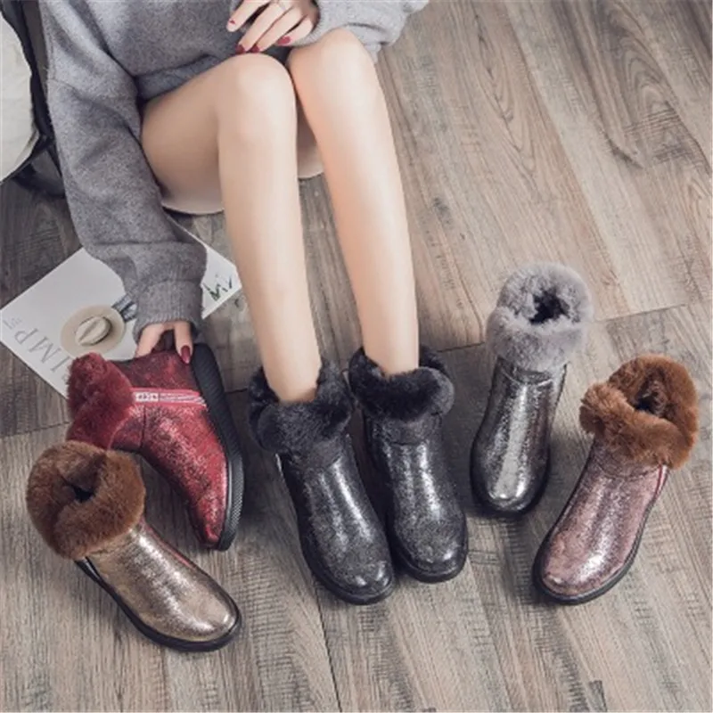 2024 Winter New Snow Boots Women Warm Sequins Fashion Women Boots Round Toe Comfortable Rubber Soles Women Shoes Gold Silver