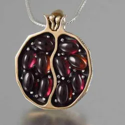 Milangirl  Pendant Pomegranate Stone Necklace Women Long Chain Crystal/Garnet Necklace Fashion Jewelry