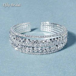 Efily Fashion Rhinestone Cuff Bracelets for Women Silver Color Bridal Crystal Bangle Bracelet Wedding Jewelry Bridesmaid Gift