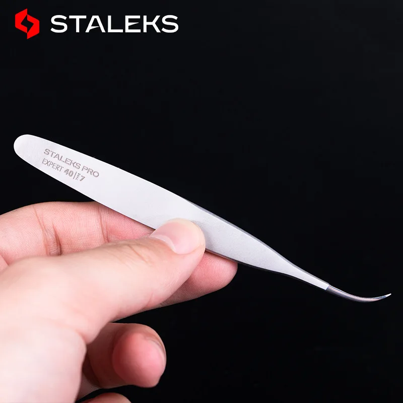 STALEKS PRO TE-40-7 트위저 접목 볼륨 속눈썹 블루밍 정전기 방지 고정밀 하이퍼 파인 AISI 420 스틸