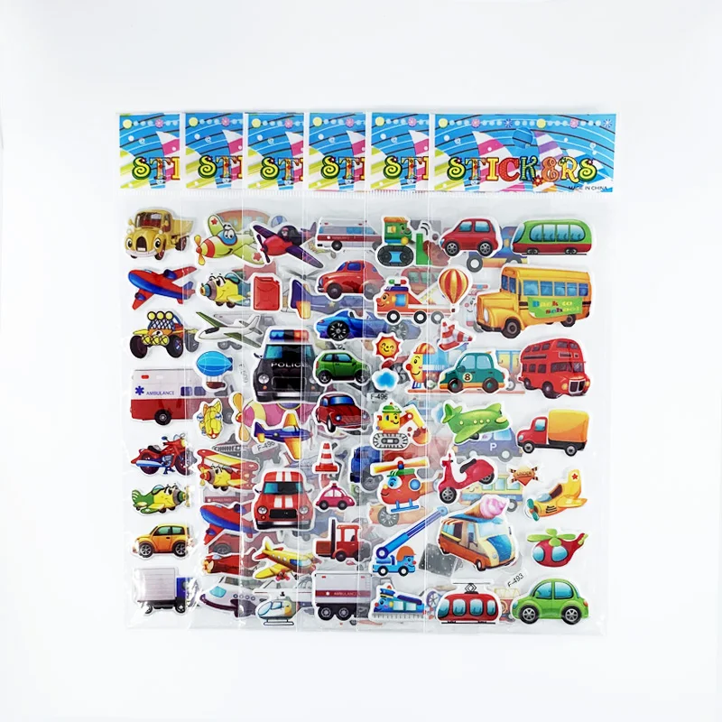 12 Sheets/Set Cartoon Engineering Vehicles Pattern Sticker 3D Truck Car Scrapbooking Bubble Stickers For Kids Boys Gift