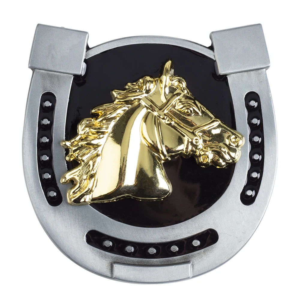 Western style horse head belt buckle golden horse head equestrian belt for smooth buckle