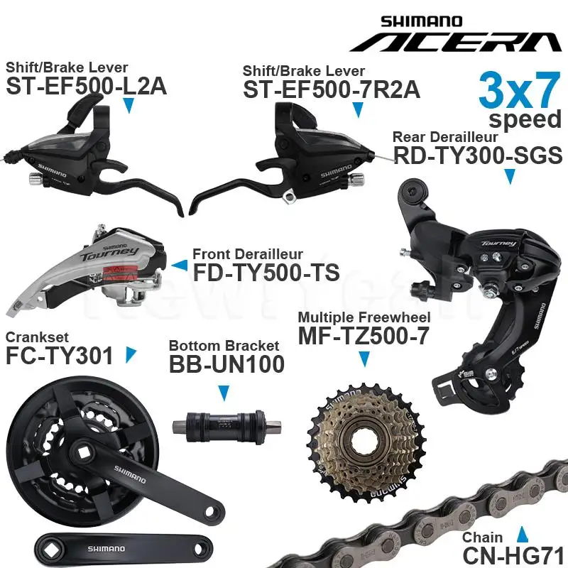 SHIMANO ALTUS Acera 3x7 Speed Groupset include EF500 Shifter TY500 Front/ TY300 Rear Derailleur Cassette Sprocket Crankset Chain