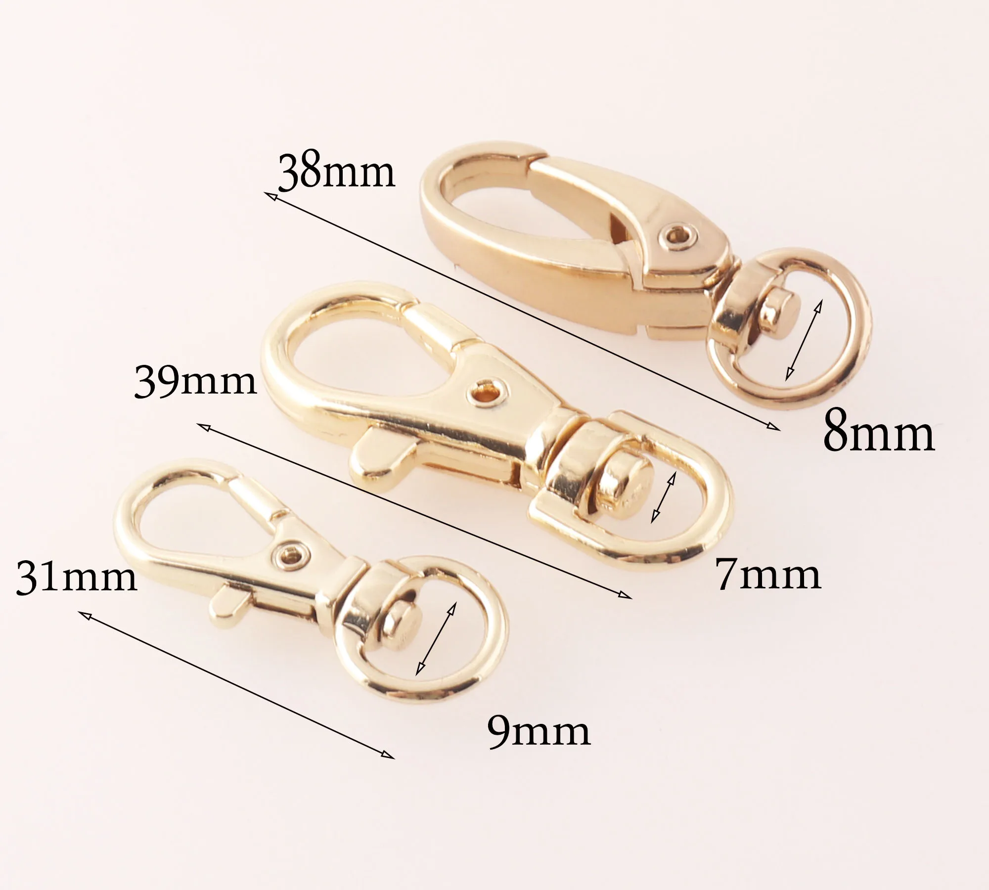 10 PCS Lobster Swivel Clasps Pale Gold Hook Clasps Carabiner Snap,Buckle Gate Bag Purse Strap Handbag Purse Hook-7mm-25mm