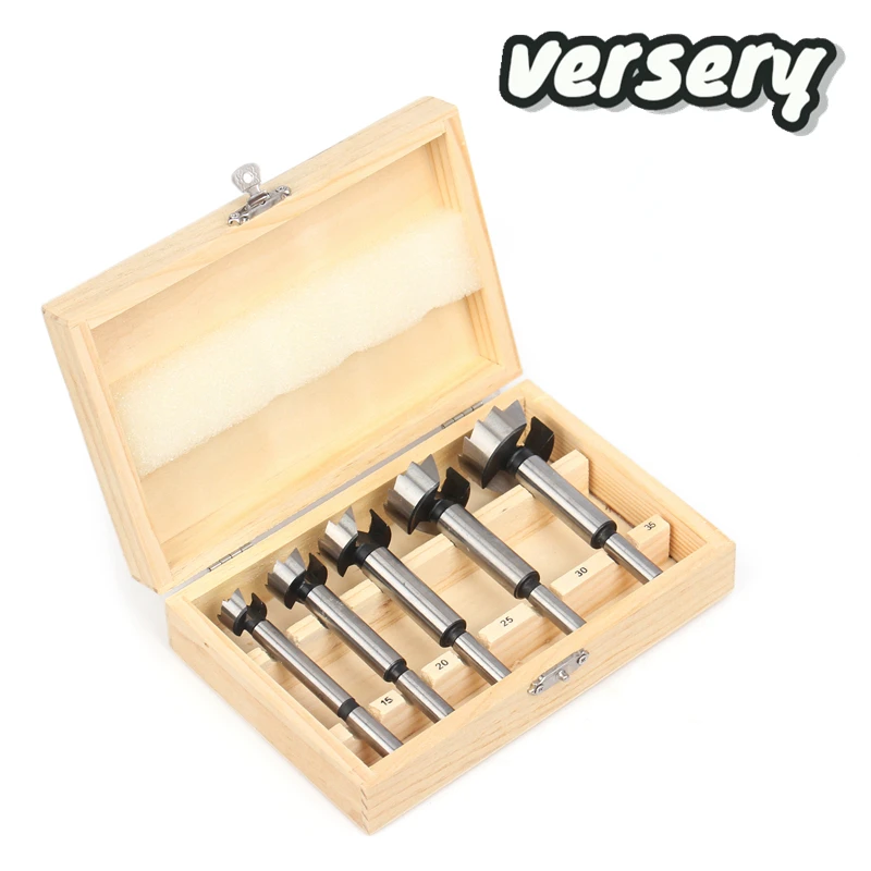 Versery 5PCS/Set 15/20/25/30/35mm Forstner Boring Drill Bits Kit Woodworking Self Centering Hole Saw Wood Cutter Tools Set