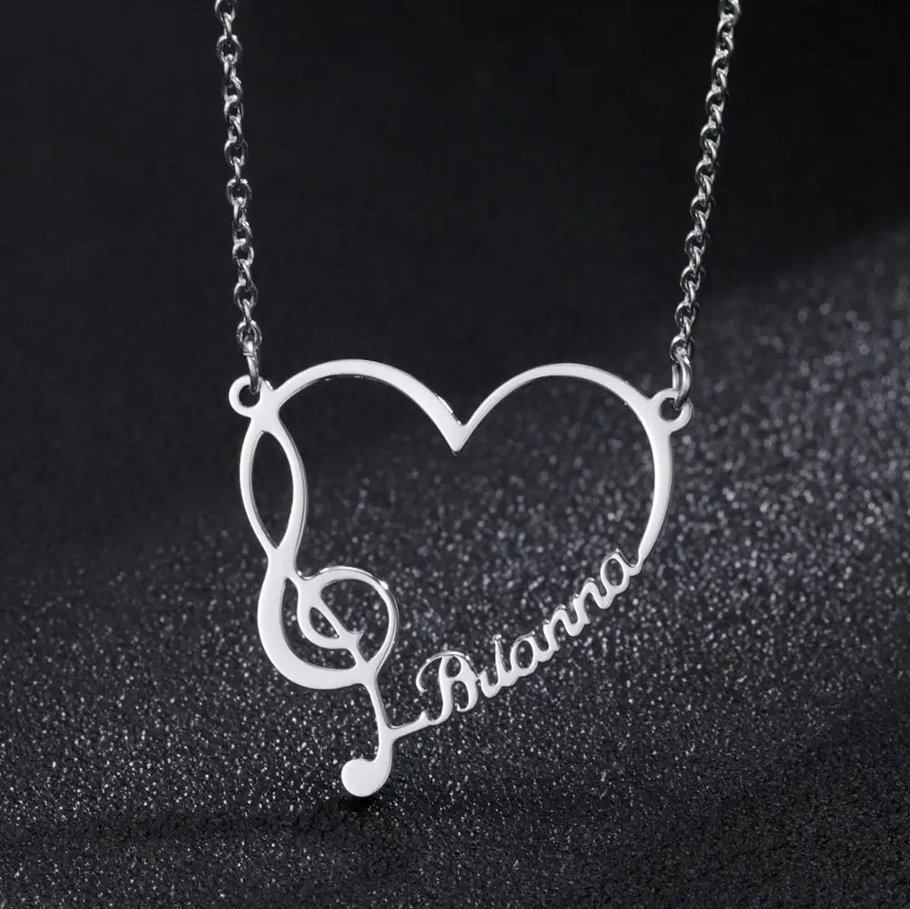 Music Note Treble Musical Symbol G Clef Gift Statement Necklace Gold Color Stainless Steel Customize Name Pendant For Woman Man