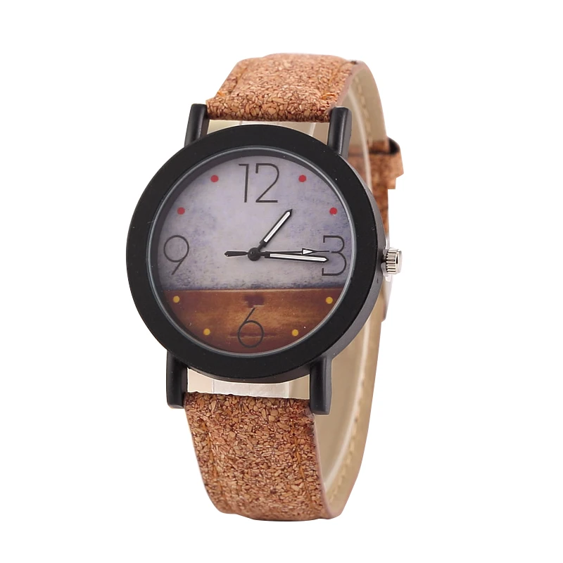 Montre-Bracelet en Cuir Quartz Unisexe, Haute Qualité, Surface Florale, Bois, Mars, dehors, Vintage, Horloge, Mode