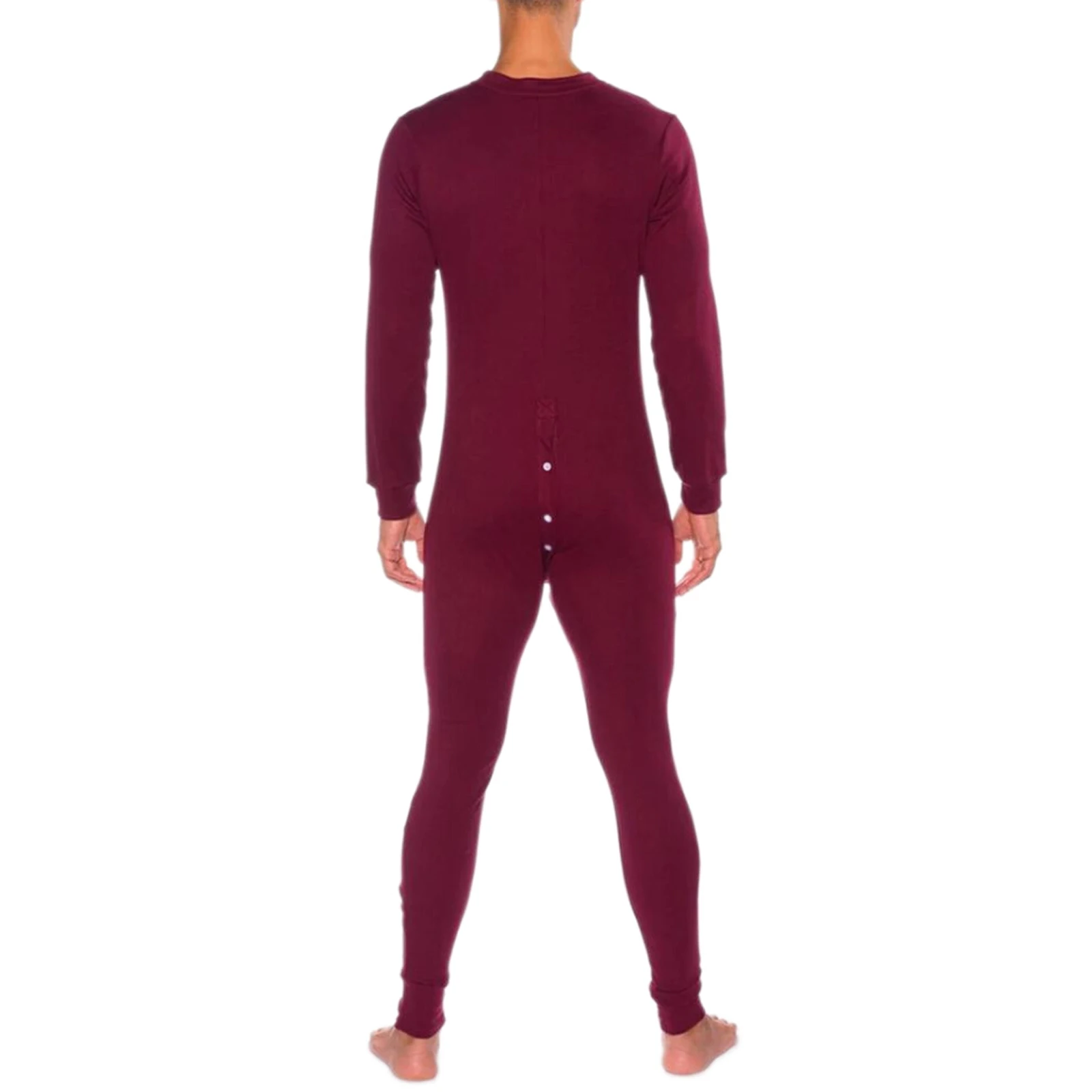 Men Home Clothes Autumn Long Leisure Wear Male Leisure Style Round Collar Long Sleeve Single-breasted Jumpsuit Nightwear Set