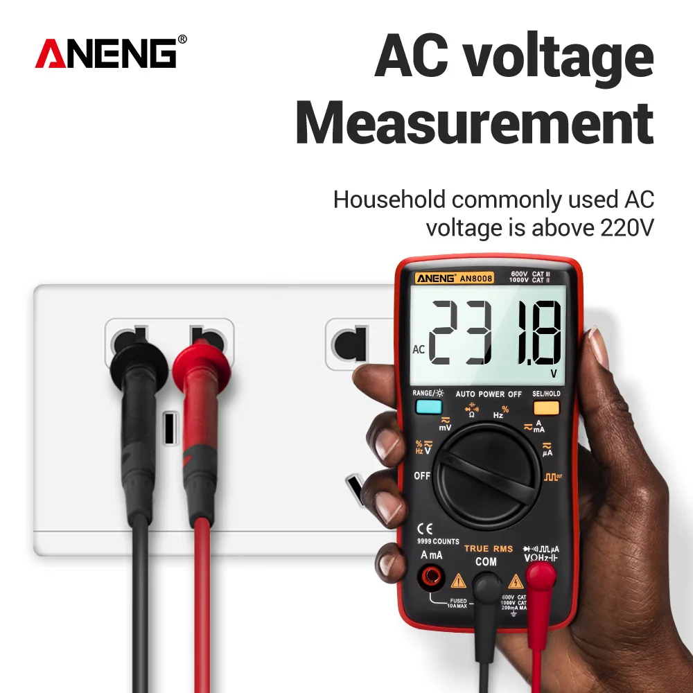 Digital Multimeter AN8008 9999 Counts Transistor True RMS Tester Auto Electrical Testers Voltage capacitor Power Meters Test