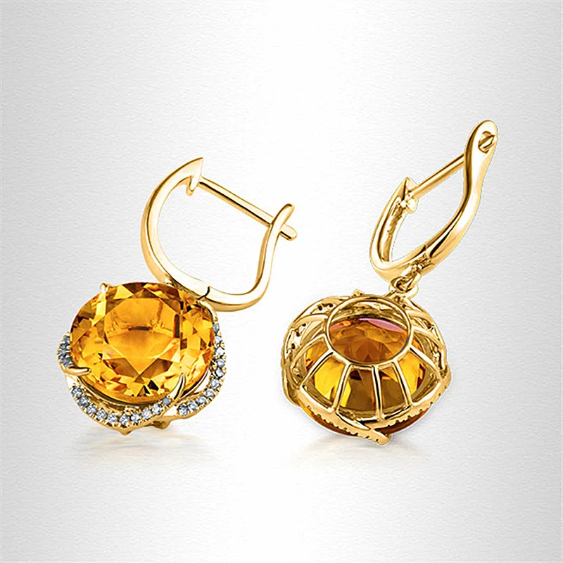 Fashion flower yellow crystal citrine gemstones diamond drop earrings for women 18k gold color jewelry brincos accessories gifts