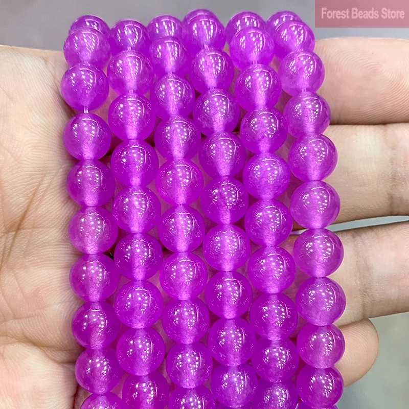 

4 6 8 10 12 14MM Natural Stone Purplish Red Chalcedony Jades Round Beads DIY Bracelet Necklace for Jewelry Making 15" Strand