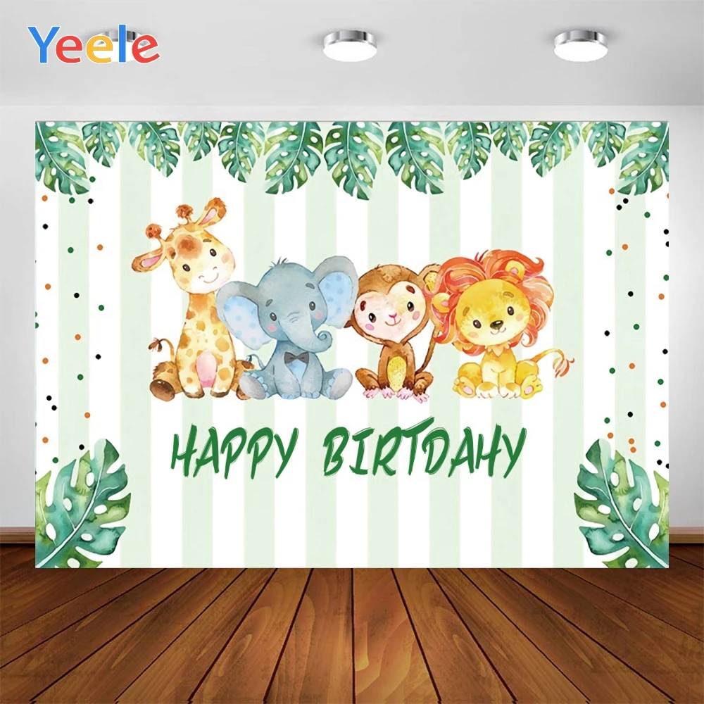 Yeele Happy Birthday Photography Backdrops Lovely Animals Green Leaves Birth Texture Background Halloween Decor For Photo Studio