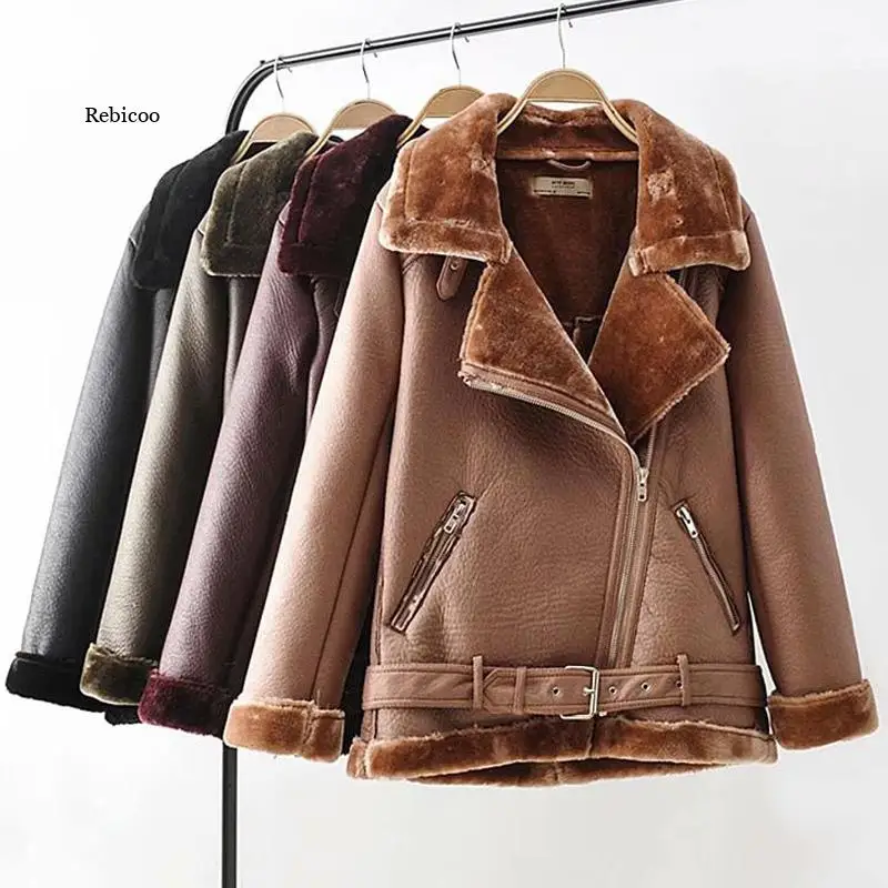 

Warm Women's Winter Motorcycle Velvet Jacket Female Short Lapels Fur Thick Korean Version Plus Velvet Jacket Bomber Jacket