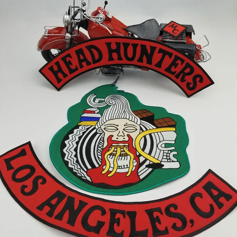 Head Hunters LA MC Embroidery Motorcycle Club Garment Iron on Patches for Clothing Appliqued Jacket Biker Rider Accessories