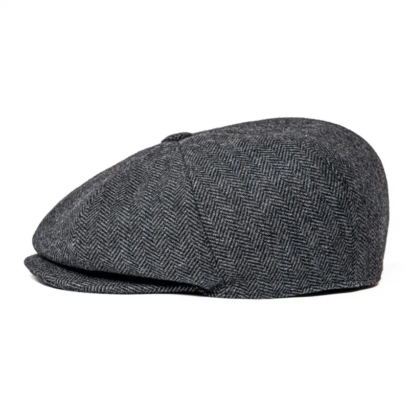 JANGOUL Newsboy Caps News Fashion Men Wool Blend Flat Cap 8 Pane Hat Driving Hats with Button Front Gatsby Cap for Male