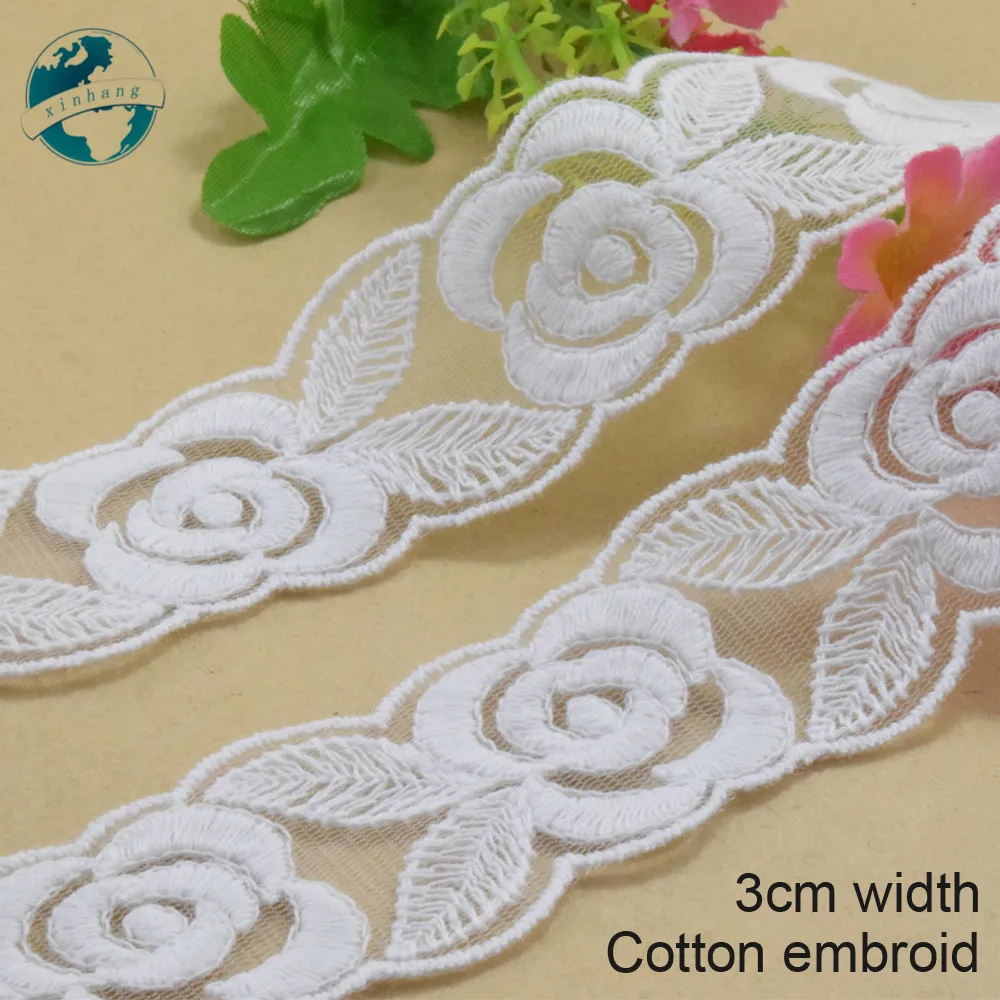 3cm Wide Cotton Embroidery Lace Sewing Ribbon Guipure Trim Wedding Decoration DIY Dolls Colthes Accessories Lace Edge#4031