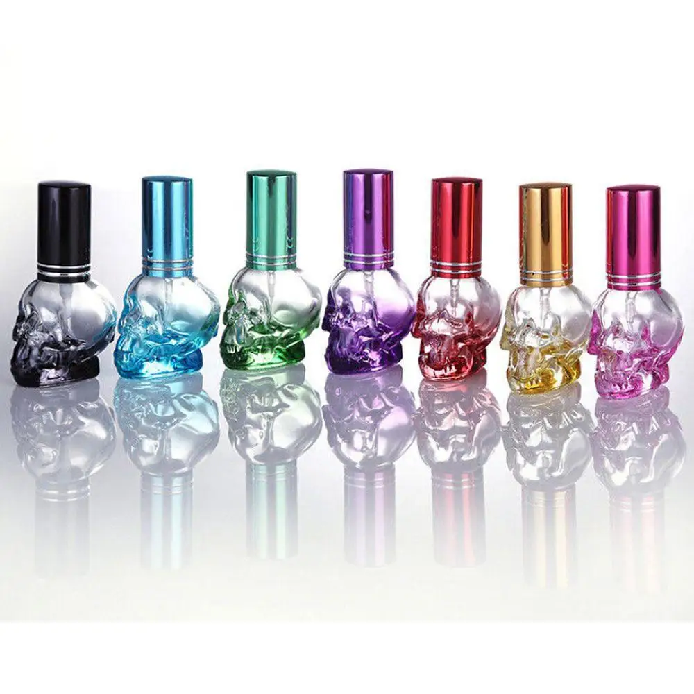 8 ML Glass Spray Perfume Bottles Personality Skull Shape Refillable Portable Empty Glass Perfume Bottle Travel Mini Press Bottle