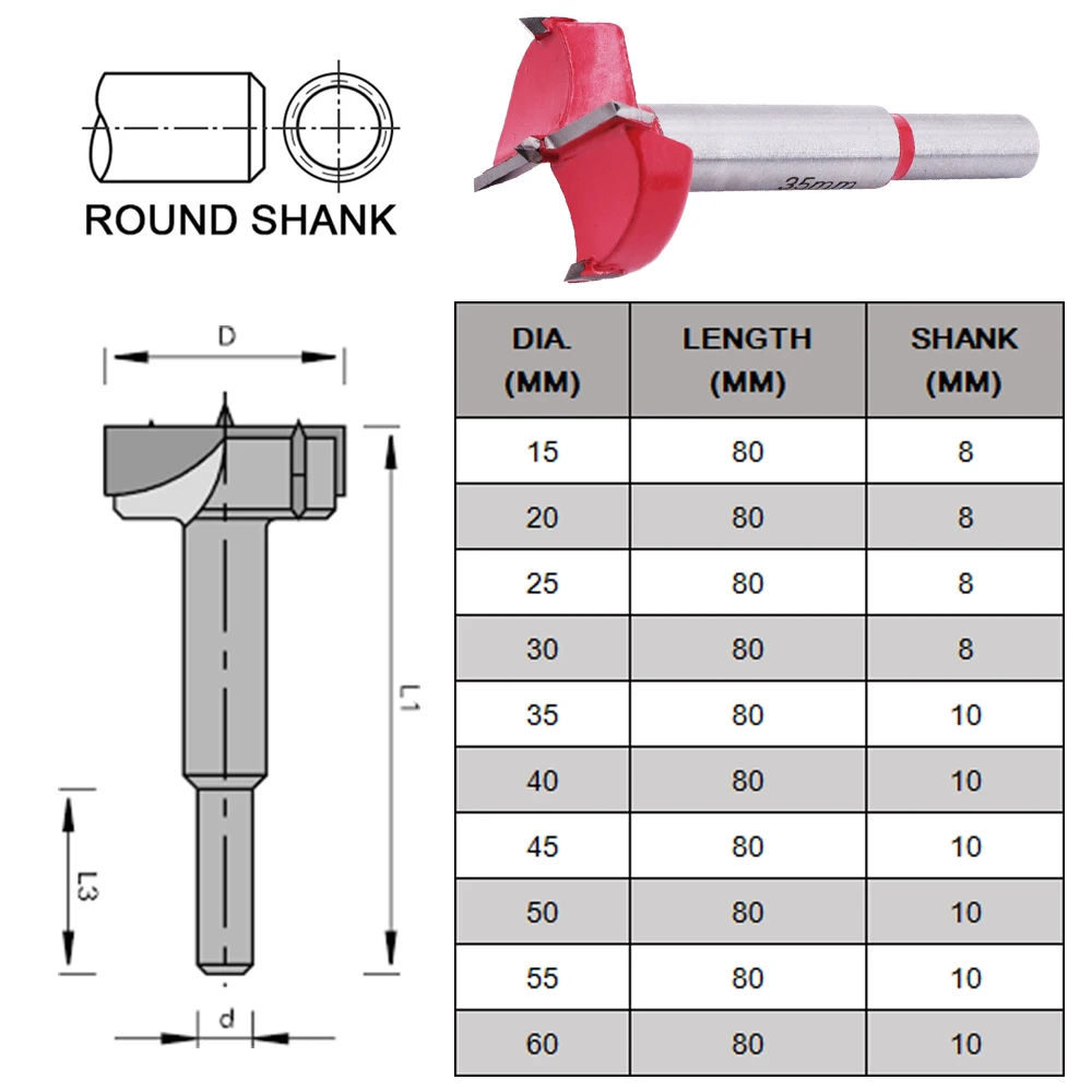 15mm-60mm Forstner Carbon Steel Boring Drill Bits Woodworking Carbide Tip Forstner Bits Forstner Bit Boring Hole Saw Cutter D30