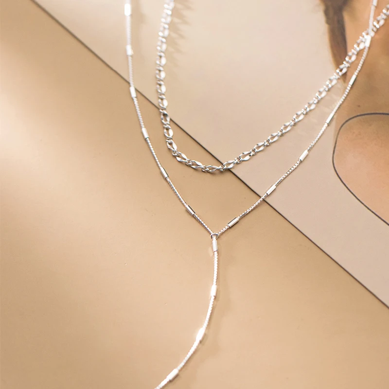 925 Silver Jewelry Woman 100% Silver On The Neck Long Tassel Sweater Double Chain Female 2021 Autumn Fine Special Necklace