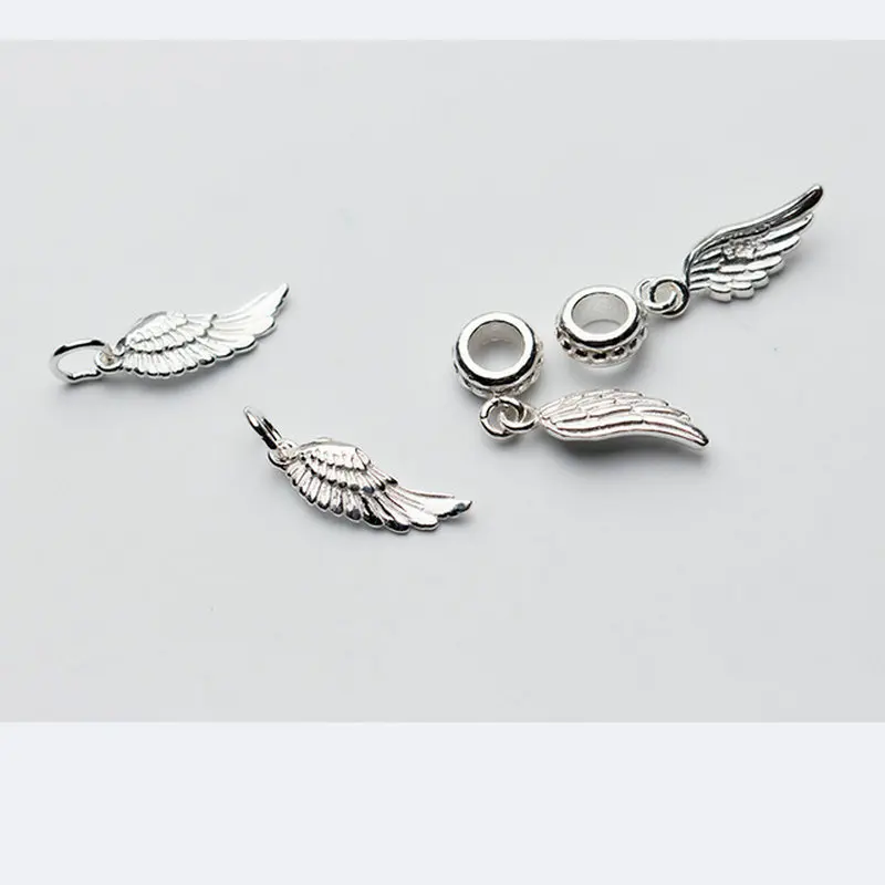 1PC  925 Sterling Silver Fine Jewelry Accessories Angel Wings Charm Pendant for DIY Bracelet Necklace Making