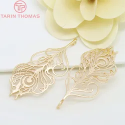 (895)2PCS 64*28MM 24K Champagne Gold Color Brass Big Peacock Feather Pendants Diy Jewelry Findings Accessories wholesale