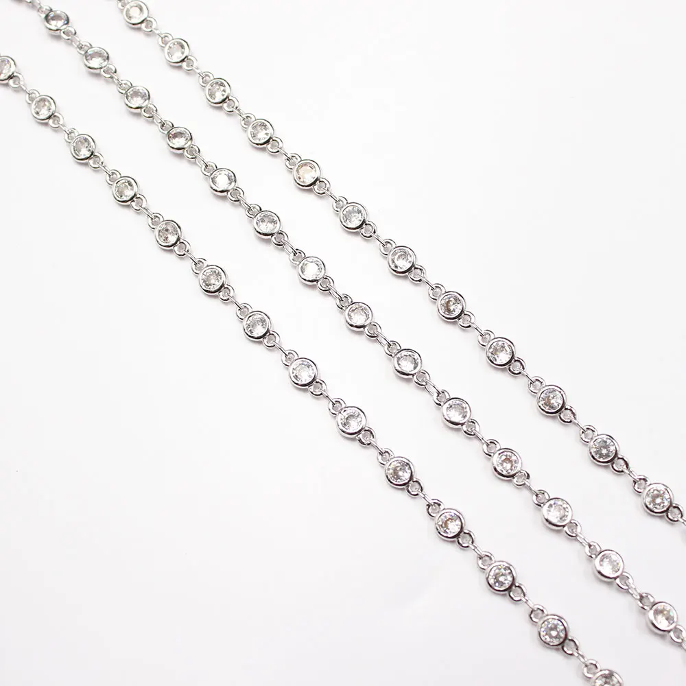 APDGG 1 Meter Bezel Set 4mm Clear CZ White Gold Plated Copper Fashion Chain Paperclip Neck Chain Pearl Jewelry Making DIY