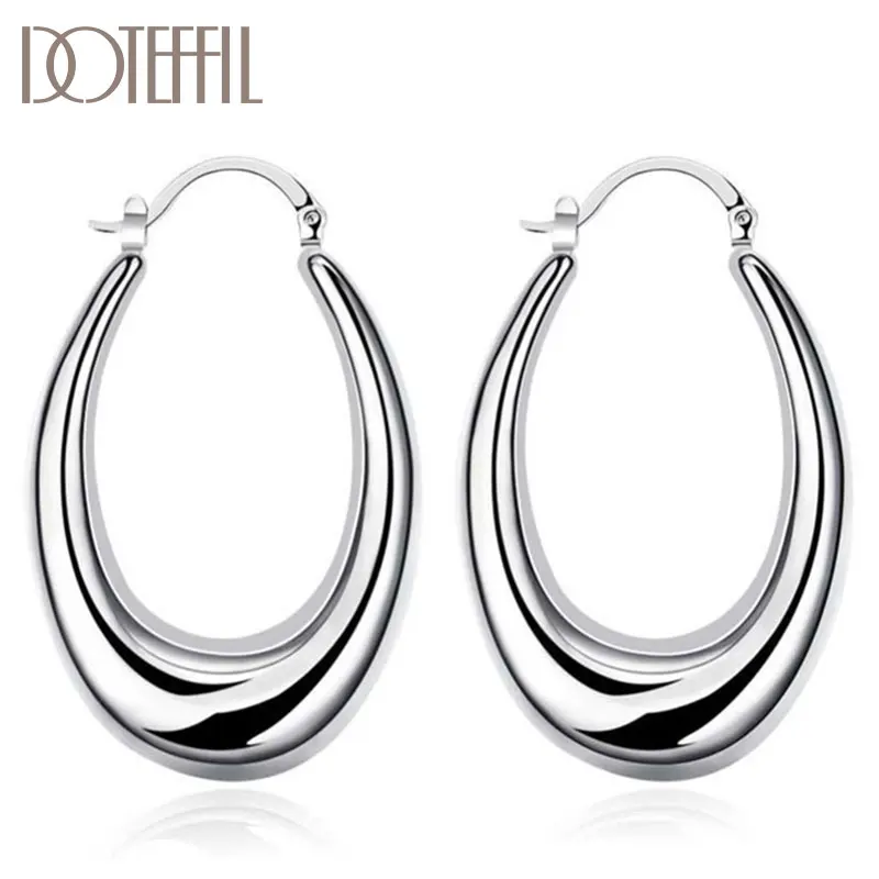 DOTEFFIL 925 Sterling Silver U-Shaped Round Hoop Earrings Women Party Gift Fashion Charm Wedding Engagement Jewelry