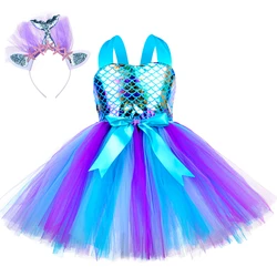 Little Mermaid Princess Dresses for Girls Kids Tutu Dress for Mermaid Birthday Party Costumes Halloween Clothes Set for Children