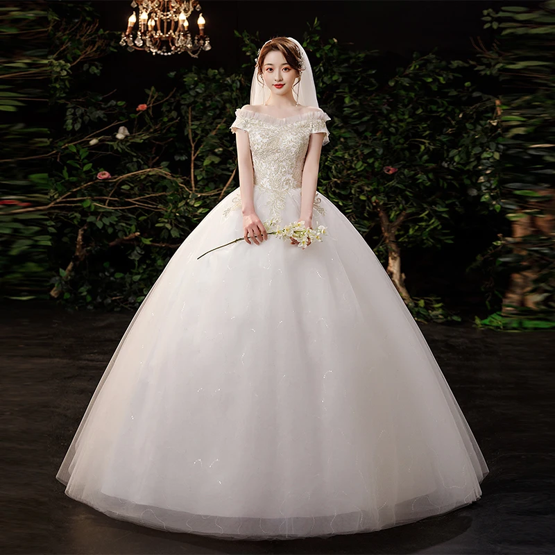 Light Wedding Dress 2023 New Arrivals Boat Neck Floor-length Princess Ball Gown Simple And Elegant Bride Dress